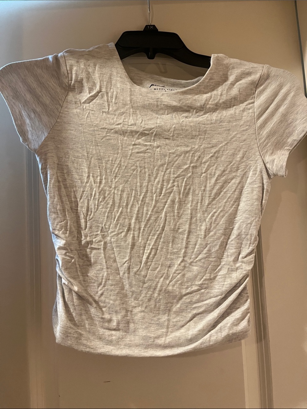 Pink Rose Short Sleeve Crewneck Tee - Light Heather Gray